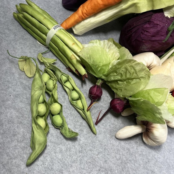 Faux Silk Vegetable Lot with Wicker Metal Basket Centerpiece Farmhouse Playhouse - Picture 4 of 16